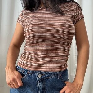 Striped Brown Women's Top - 90s cool girl